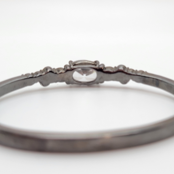 Givenchy | Clear Ice Crystals Gun Metal Hinged Bangle Bracelet - Picture 7 of 12